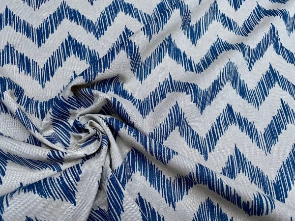 Linen Look Zigzag Fabric Home Decor Material for Curtains, Upholstery  - 55" or 140cm Wide - Blue - Image 6