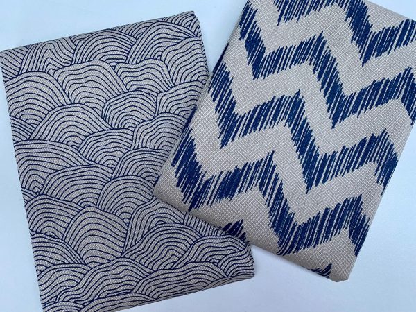 Linen Look Zigzag Fabric Home Decor Material for Curtains, Upholstery  - 55" or 140cm Wide - Blue - Image 7