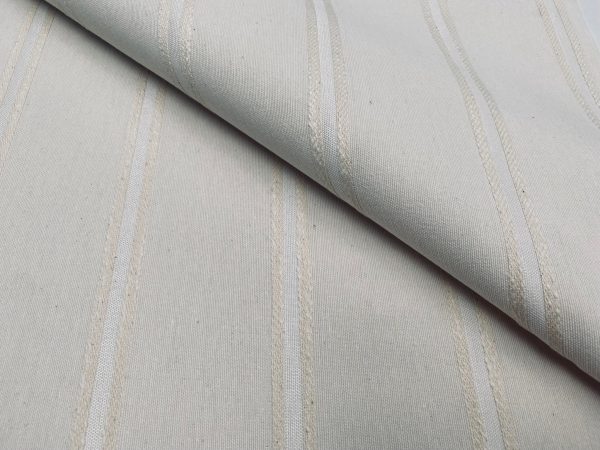 Linen Look Jacquard Striped Fabric Home Decor Curtain Upholstery Material – 55″ or 140cm wide – Cream