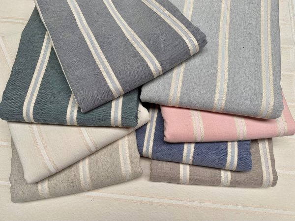 Linen Look Jacquard Striped Fabric Home Decor Curtain Upholstery Material - 55" or 140cm wide - Cream Stripes - Image 2