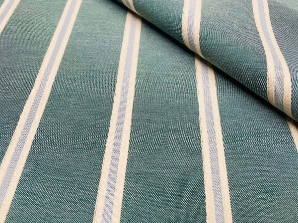 Linen Look Jacquard Striped Fabric Home Decor Curtain Upholstery Material – 55″ or 140cm wide – Green