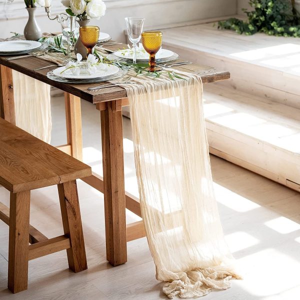 50m- Mull Muslin 100% Cotton Fabric Voile Curtains Fine Unbleached Cheesecloth Linen Look Wedding Table Runner - 140cm wide - Ecru Cream - Image 8