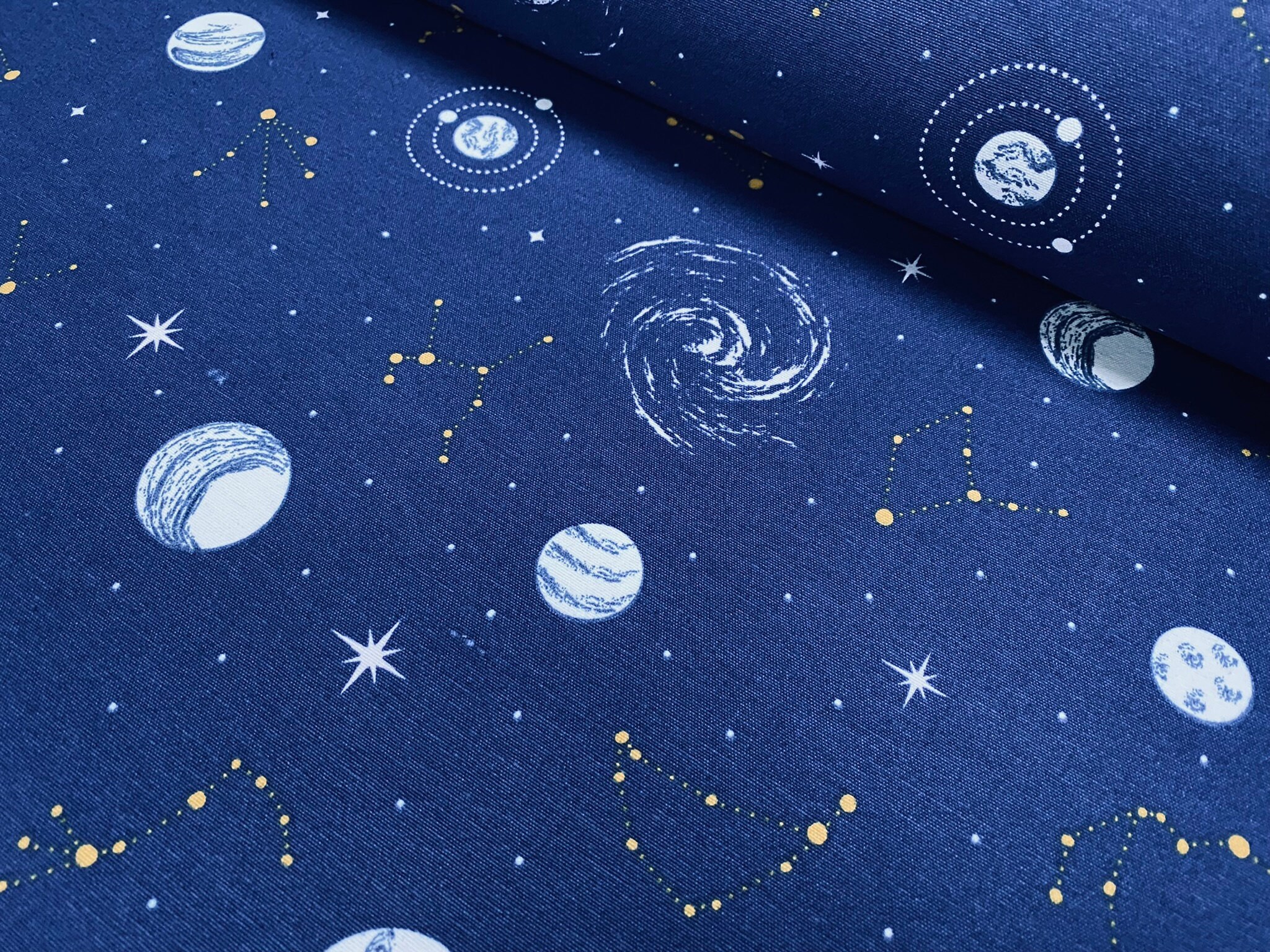 UV Glowing Planets Stars Fabric Moon Outer Space Galaxy Universe