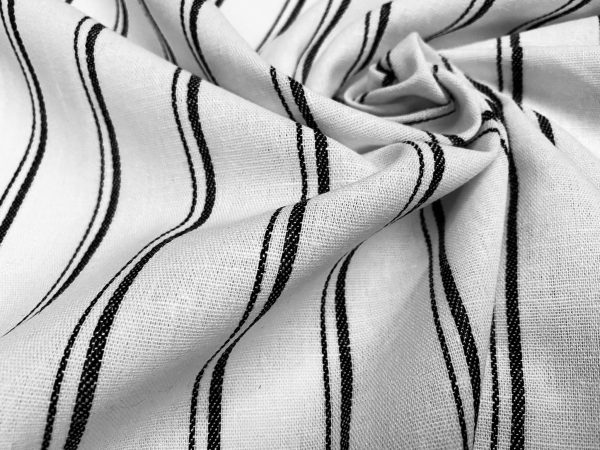 Silky Linen Blend Marine Stripe Fabric Light Striped Material Home Decor, Dressmaking – 59″ or 150cm wide – Black & White