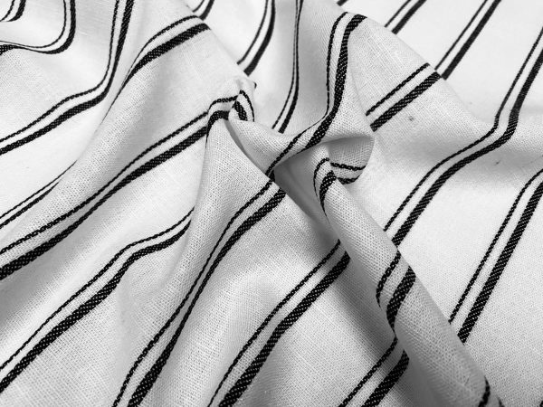 Silky Linen Blend Marine Stripe Fabric Light Striped Material Home Decor, Dressmaking - 57" or 145cm wide - Black & White - Image 2