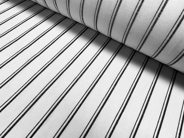Silky Linen Blend Marine Stripe Fabric Light Striped Material Home Decor, Dressmaking - 57" or 145cm wide - Black & White - Image 3
