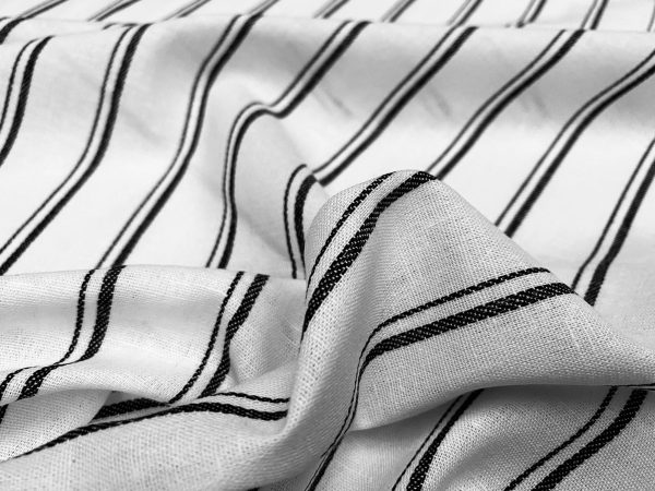 Silky Linen Blend Marine Stripe Fabric Light Striped Material Home Decor, Dressmaking - 57" or 145cm wide - Black & White - Image 4