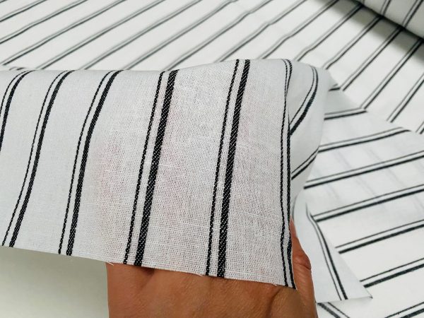 Silky Linen Blend Marine Stripe Fabric Light Striped Material Home Decor, Dressmaking - 57" or 145cm wide - Black & White - Image 5