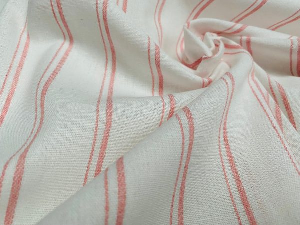 Silky Linen Blend Marine Stripe Fabric Light Striped Material Home Decor, Dressmaking – 59″ or 150cm wide – Pink & White