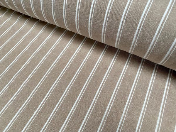 Silky Linen Blend Marine Stripe Fabric Light White Striped Material Home Decor, Dressmaking - 57" or 145cm wide - Image 3