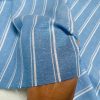 Silky Linen Blend Marine Stripe Fabric Light White Striped Material Home Decor, Dressmaking – 59″ or 150cm wide – Denim Blue