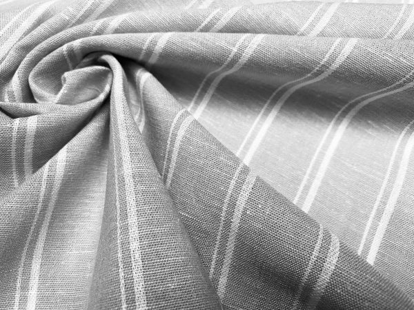 Silky Linen Blend Marine Stripe Fabric Light White Striped Material Home Decor, Dressmaking – 59″ or 150cm wide – Grey