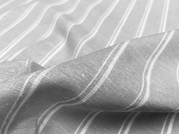 Silky Linen Blend Marine Stripe Fabric Light White Striped Material Home Decor, Dressmaking - 57" or 145cm wide - Grey - Image 3