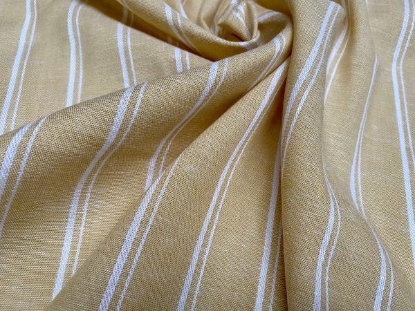 Silky Linen Blend Marine Stripe Fabric Light White Striped Material Home Decor, Dressmaking – 59″ or 150cm wide – Honey