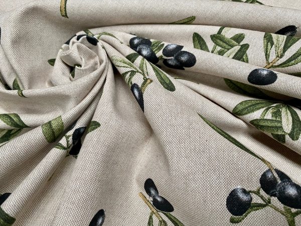 Black Olives Branch Fabric Olive Print Green Leaf Tree Linen Look Upholstery Kitchen Curtain Cotton Material 55" or 140cm Wide - Image 2