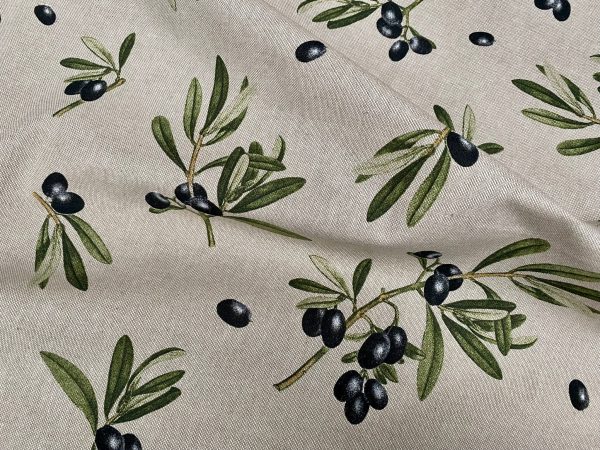 Black Olives Branch Fabric Olive Print Green Leaf Tree Linen Look Upholstery Kitchen Curtain Cotton Material 55" or 140cm Wide - Image 4