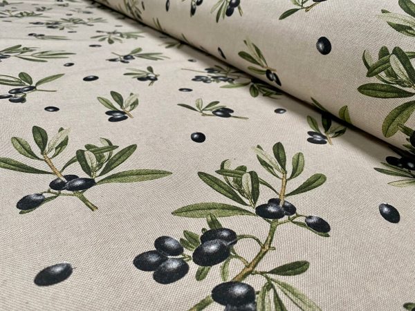 Black Olives Branch Fabric Olive Print Green Leaf Tree Linen Look Upholstery Kitchen Curtain Cotton Material 55" or 140cm Wide - Image 5