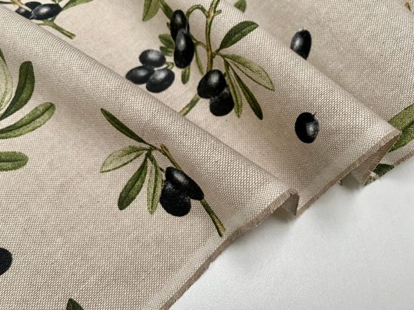 Black Olives Branch Fabric Olive Print Green Leaf Tree Linen Look Upholstery Kitchen Curtain Cotton Material 55" or 140cm Wide - Image 6