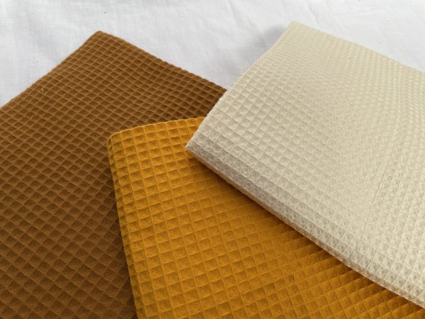 Cotton WAFFLE Pique Honeycombe Fabric Material - bathrobe, gown, towel, cushion -  150cm wide - Mustard Yellow - Image 4