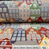 Amsterdam Canal House Fabric Holland Village Print Home Decor Curtain Upholstery Material – 55″ or 140cm Wide Canvas – Multi