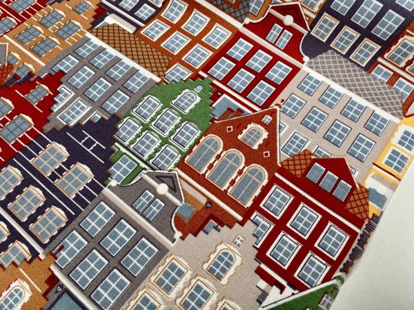 Amsterdam Canal House Fabric Holland Village Print Home Decor Curtain Upholstery Material - 55" or 140cm Wide Canvas - Multi - Image 7
