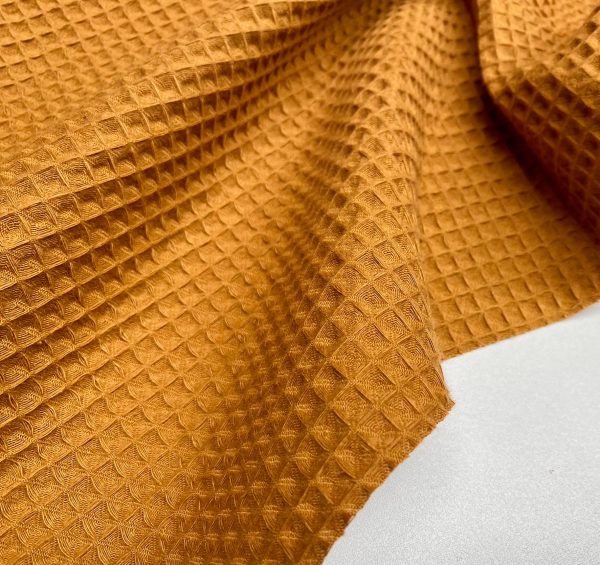 Cotton WAFFLE Pique Honeycombe Fabric Material – Bathrobe, Gown, Towel, Cushion – 59″ or 150cm wide – DARK OCHRE