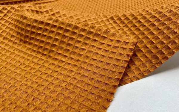Cotton WAFFLE Pique Honeycombe Fabric Material - Bathrobe, Gown, Towel, Cushion - 59" or 150cm wide - DARK OCHRE - Image 2