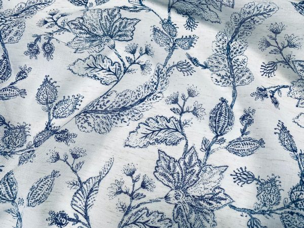 Floral Sheer Fabric – Soft Material for Home Decor, Wedding, Curtains, Clothes – 110″/ 280cm EXTRA Wide – Ivory Blue
