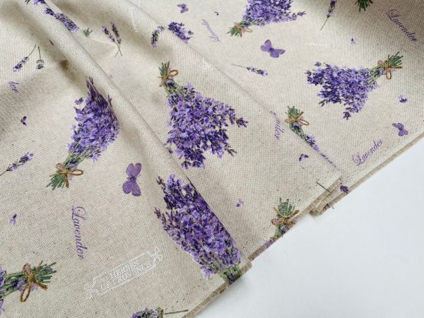 Lavender Lilac Butterfly LINEN LOOK Print Fabric Floral Curtains, Home Decor, Upholstery - 55" or 140cm Wide - Image 4