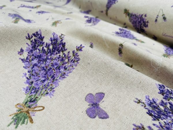 Lavender Lilac Butterfly LINEN LOOK Print Fabric Floral Curtains, Home Decor, Upholstery - 55" or 140cm Wide - Image 5