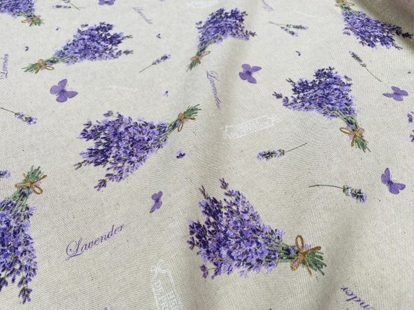 Lavender Lilac Butterfly LINEN LOOK Print Fabric Floral Curtains, Home Decor, Upholstery - 55" or 140cm Wide - Image 6