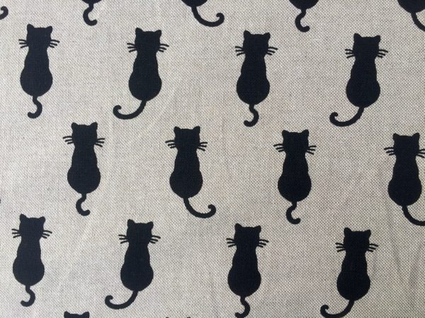 BLACK CATS Fabric Linen Look Culla Home Decor Upholstery Curtain Material Animal Canvas - 55" or 140cm wide - Black & Cream - Image 2