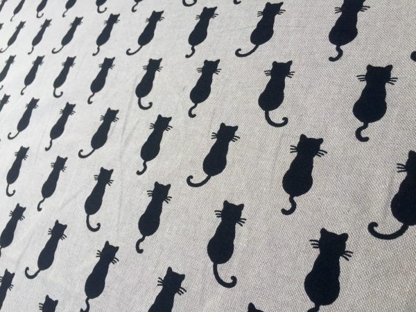 BLACK CATS Fabric Linen Look Culla Home Decor Upholstery Curtain Material Animal Canvas - 55" or 140cm wide - Black & Cream - Image 3