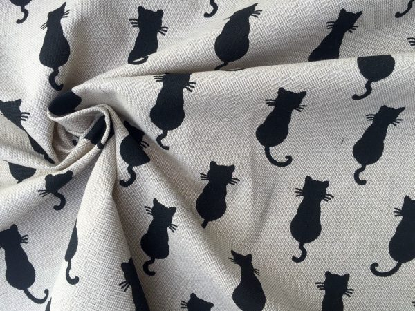 BLACK CATS Fabric Linen Look Culla Home Decor Upholstery Curtain Material Animal Canvas - 55" or 140cm wide - Black & Cream - Image 4