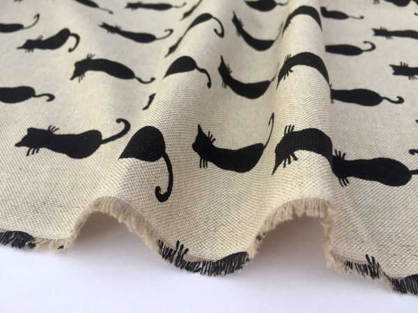 BLACK CATS Fabric Linen Look Culla Home Decor Upholstery Curtain Material Animal Canvas - 55" or 140cm wide - Black & Cream - Image 5
