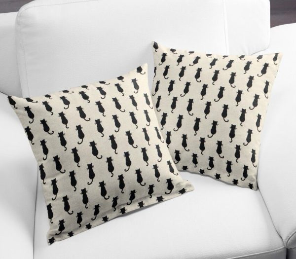 BLACK CATS Fabric Linen Look Culla Home Decor Upholstery Curtain Material Animal Canvas - 55" or 140cm wide - Black & Cream - Image 6