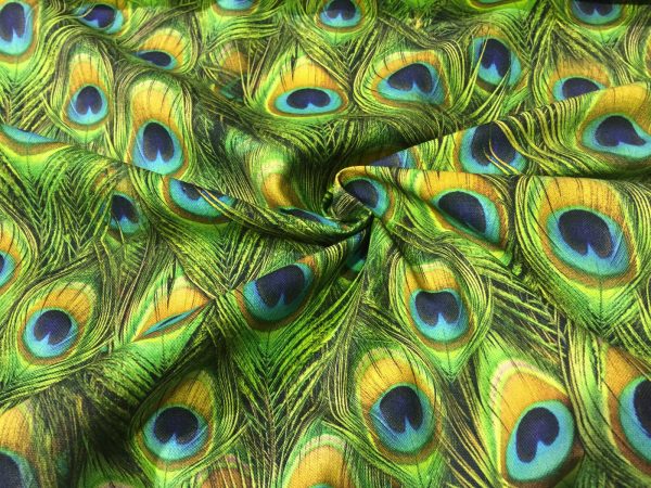 Peacock Feathers Digital Print Fabric Home Decor Upholstery Curtains Dressmaking Cotton Material - 280cm EXTRA wide - Image 2