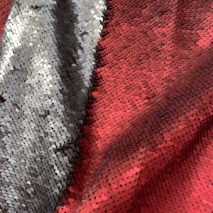 Red Sequin Fabric, 5mm Full Sequins on Mesh Fabric, Red Sequins