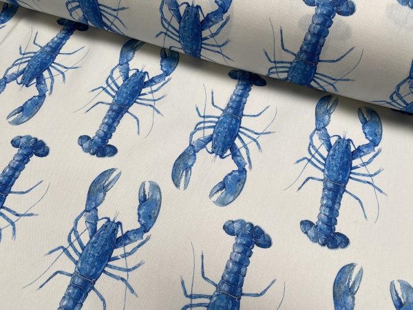Blue Lobster Print Fabric Curtains Upholstery Dress Material Nautical Marine - 136cm Wide White Canvas - Image 6