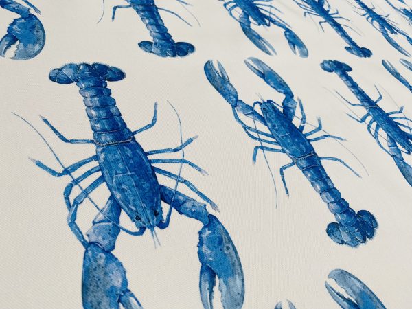 Blue Lobster Print Fabric Curtains Upholstery Dress Material Nautical Marine - 136cm Wide White Canvas - Image 4