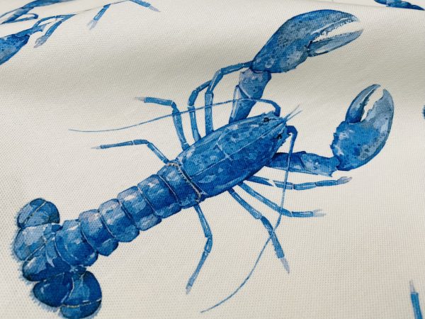 Blue Lobster Print Fabric Curtains Upholstery Dress Material Nautical Marine - 136cm Wide White Canvas - Image 2