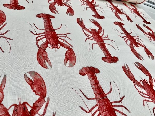 Red Lobster Print Fabric Curtains Upholstery Dress Material Nautical Marine - 136cm Wide - Image 2