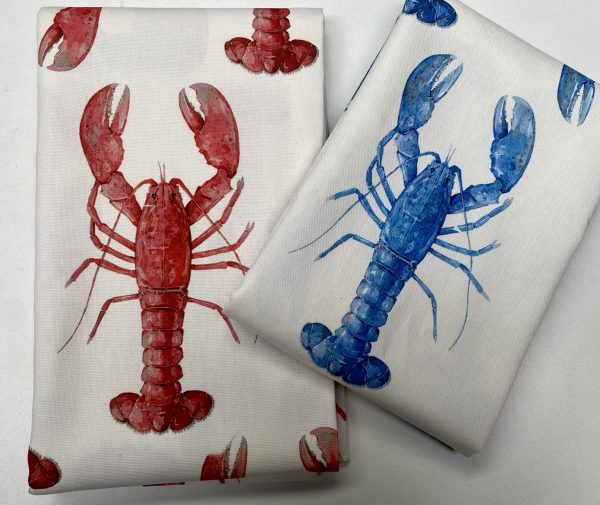 Blue Lobster Print Fabric Curtains Upholstery Dress Material Nautical Marine - 136cm Wide White Canvas - Image 8