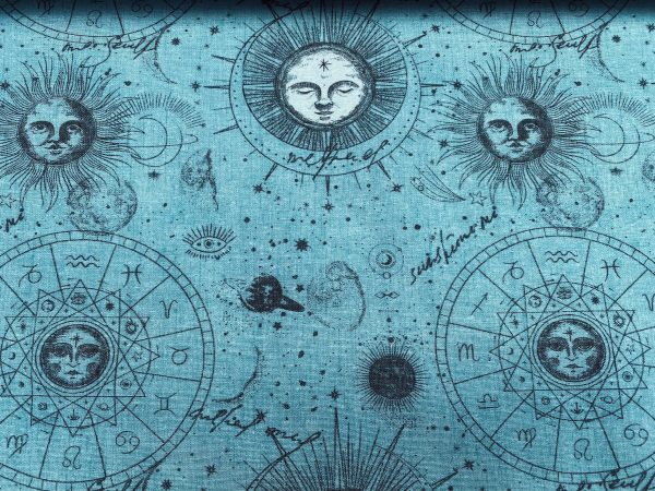 Zodiac Print Fabric Sky Stars Galaxy Space Astrology Horoscope Sun Moon Celestial Curtains Upholstery Dress Material 140cm wide - TURQUOISE - Image 5
