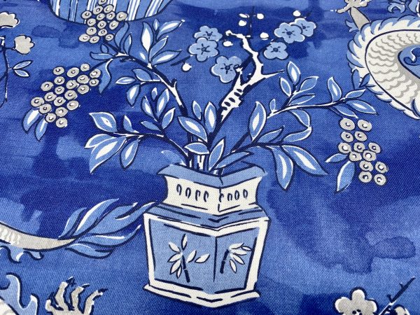 WHITE Chinese Dragon Digitally Printed Fabric Asian Porcelain Motif Material Home Decor Curtain Upholstery 140cm or 55" wide - Blue & White - Image 6