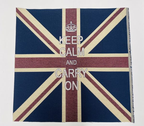 KEEP CALM Crown Union Jack Flag Retro Linen Look Heavy Jacquard Gobelin Upholstery Cushion Panel Fabric UK Banner 70x70cm or 27''x27'' - Image 4