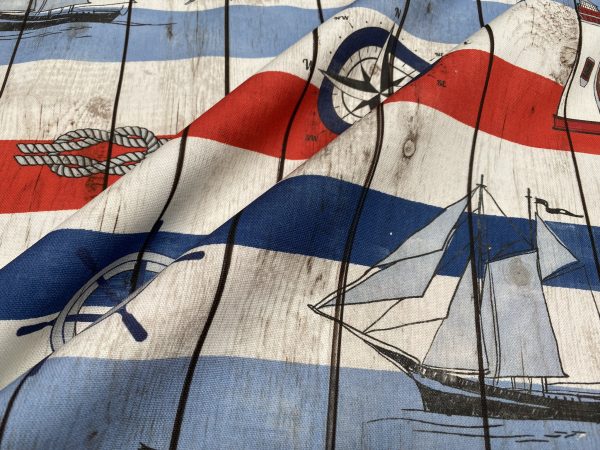 Blue & Red Marine Striped Fabric Curtains Upholstery Dress Material Nautical Stripes - 140cm or 55" Wide Canvas - Image 3