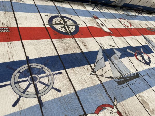 Blue & Red Marine Striped Fabric Curtains Upholstery Dress Material Nautical Stripes - 140cm or 55" Wide Canvas - Image 2