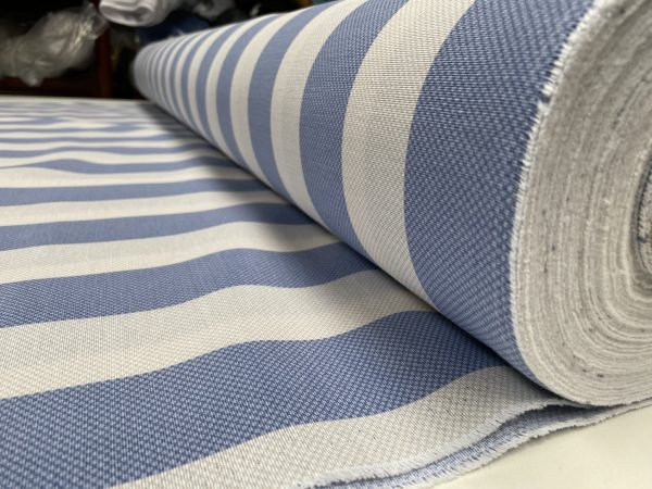 Honeycomb White STRIPES Fabric Furnishing Curtain Upholstery Dressmaking Material 55" or 140cm Wide - Blue - Image 3