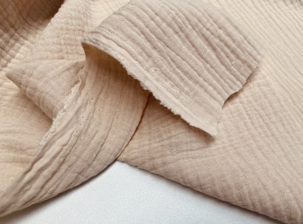 Beige Double Gauze MUSLIN 100% Cotton Fabric Curtains Fine Cheese Baby Cloth Linen Look Event Wedding Textile - 55"/140cm Wide - Image 2